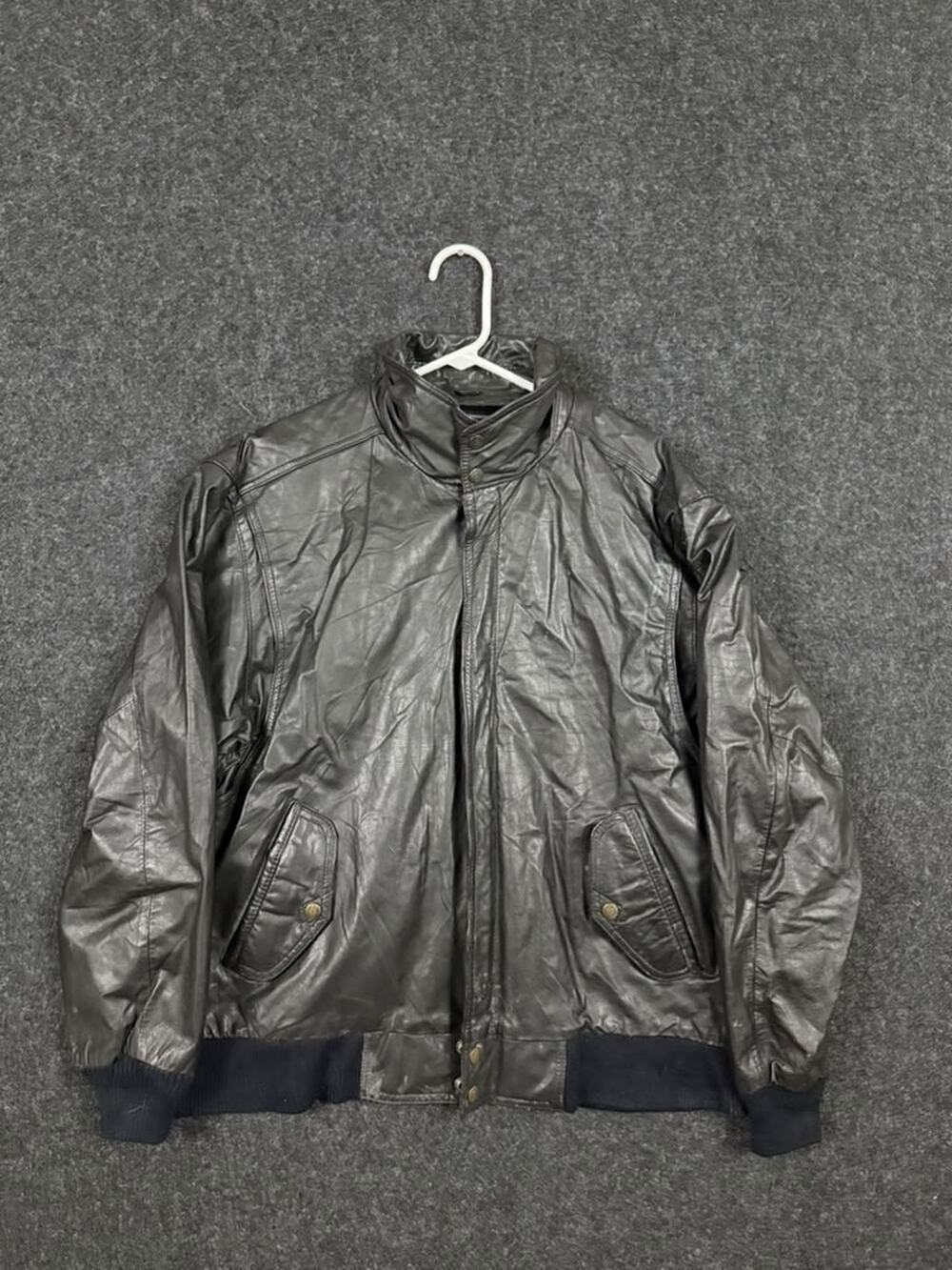 Vintage London Fog Black Leather Bomber Jacket Men's 46 Long Made Korea